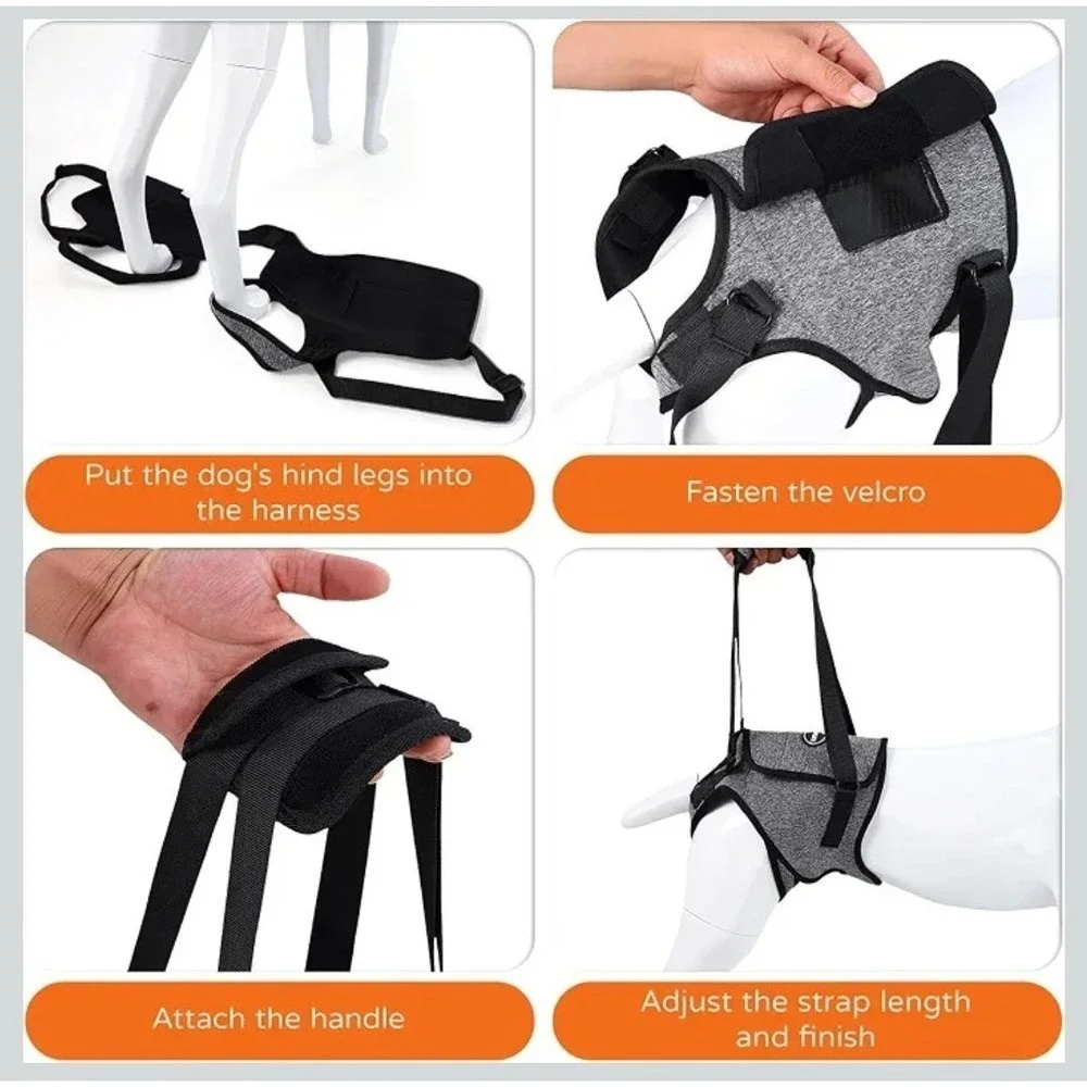 AOOLMOL Dog Lift Harness XL Rear Support Sling for Injured Elderly Dogs Gray